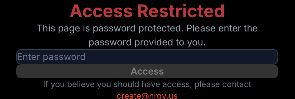 NRGY portal  -  password gate Access Restricted screen